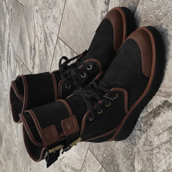 Geox Porthya Black Brown Leather Biker Boots Booties Brand New size EU 40 US 10 - Picture 5 of 11